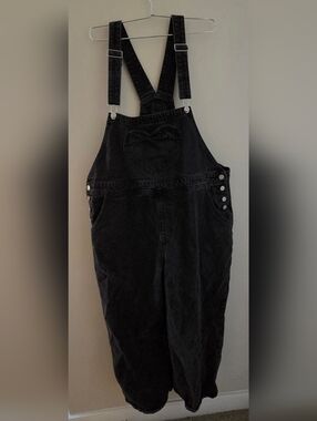 Black Denim Overalls with Heart Pocket Detail